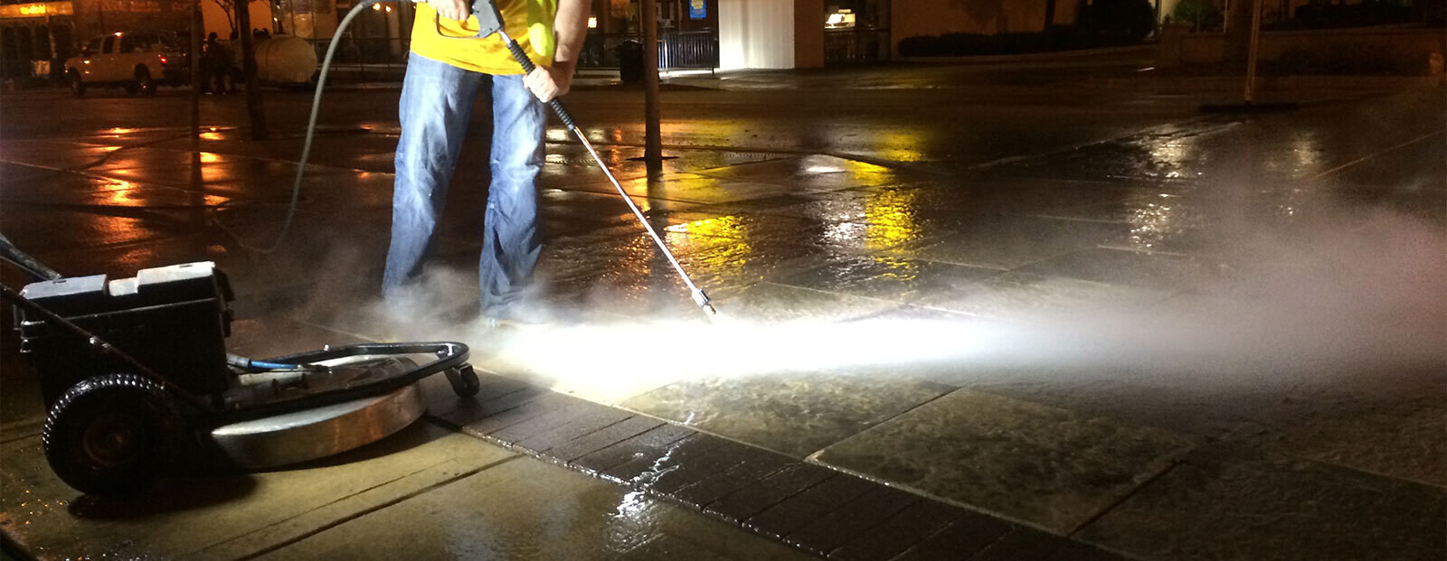 Exterior concrete cleaning night