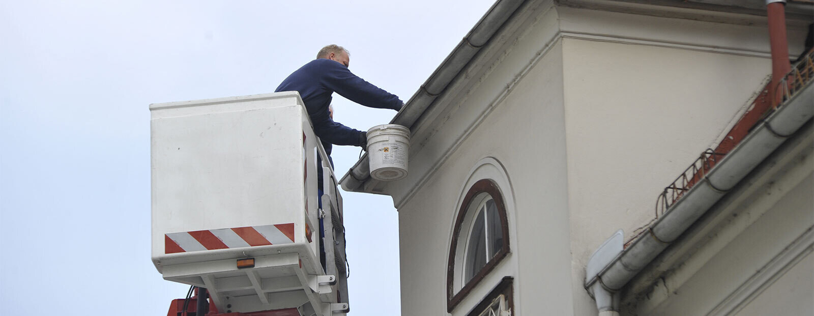 Gutter cleaning at building